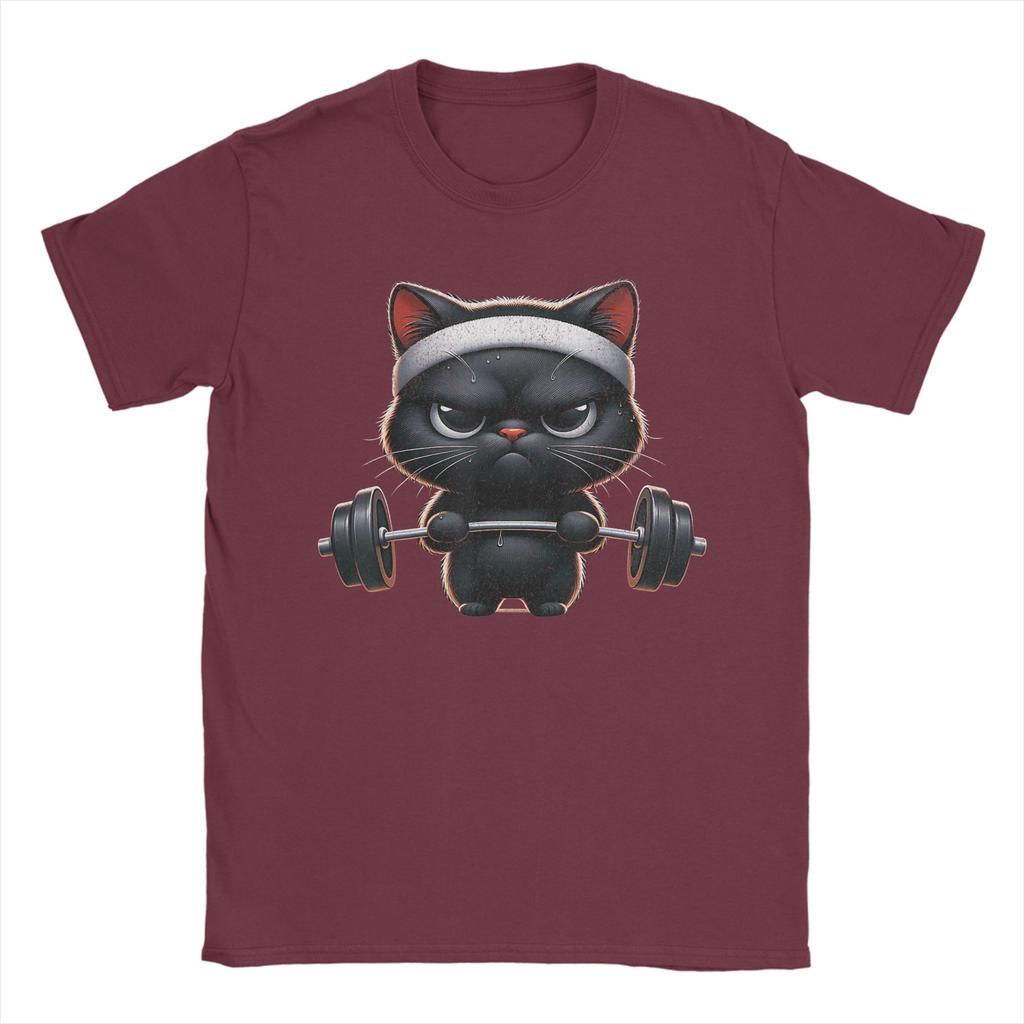 Humorous Funny Workout Cat Gym Fitness TShirt for Men Round Neck Cotton T Shirts  Short Sleeve Tee Shirt Plus Size Tops
