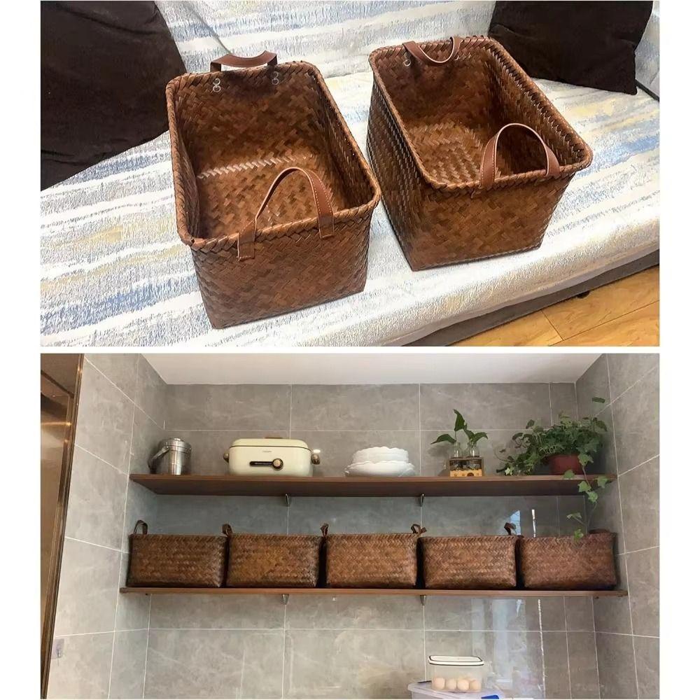 Square Dirty Clothes Basket Brown Hand Woven Storage Basket Convenient Laundry Hamper Shelves