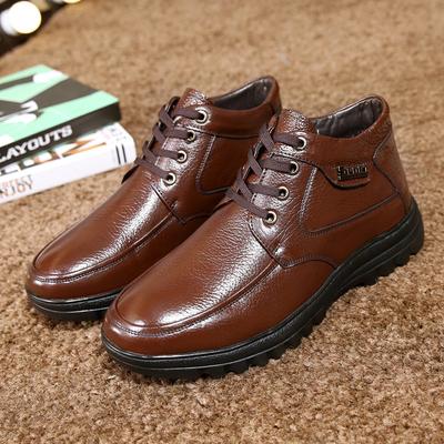 Men Winter Boots Business Genuine Leather Ankle High-top Cotton Snow Boots With Full Fur Lining for Father Fgb78