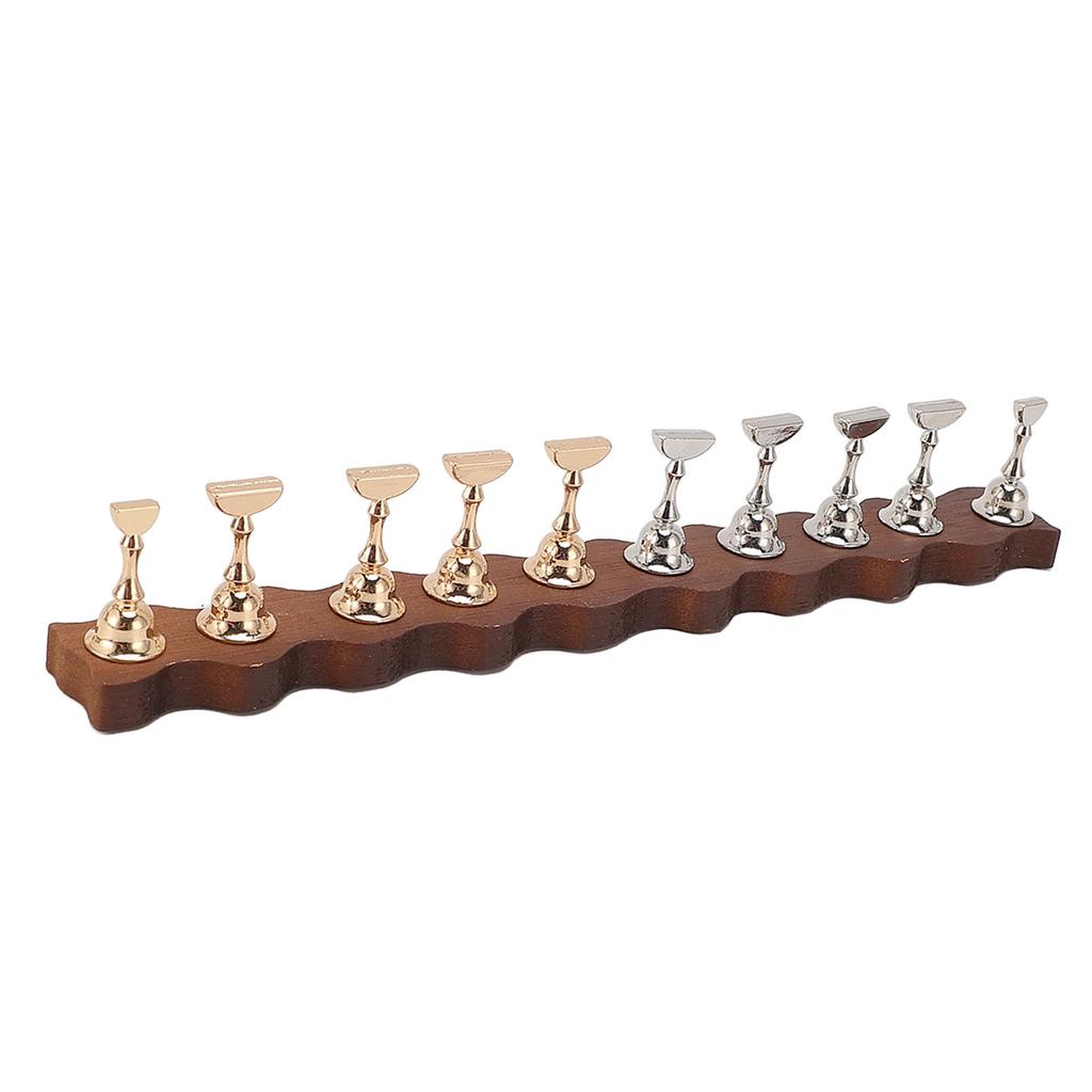 Nail Display Stand Manicure Tool Wave Shape Wooden Base Magnetic Nail Practice Stand with 10pcs