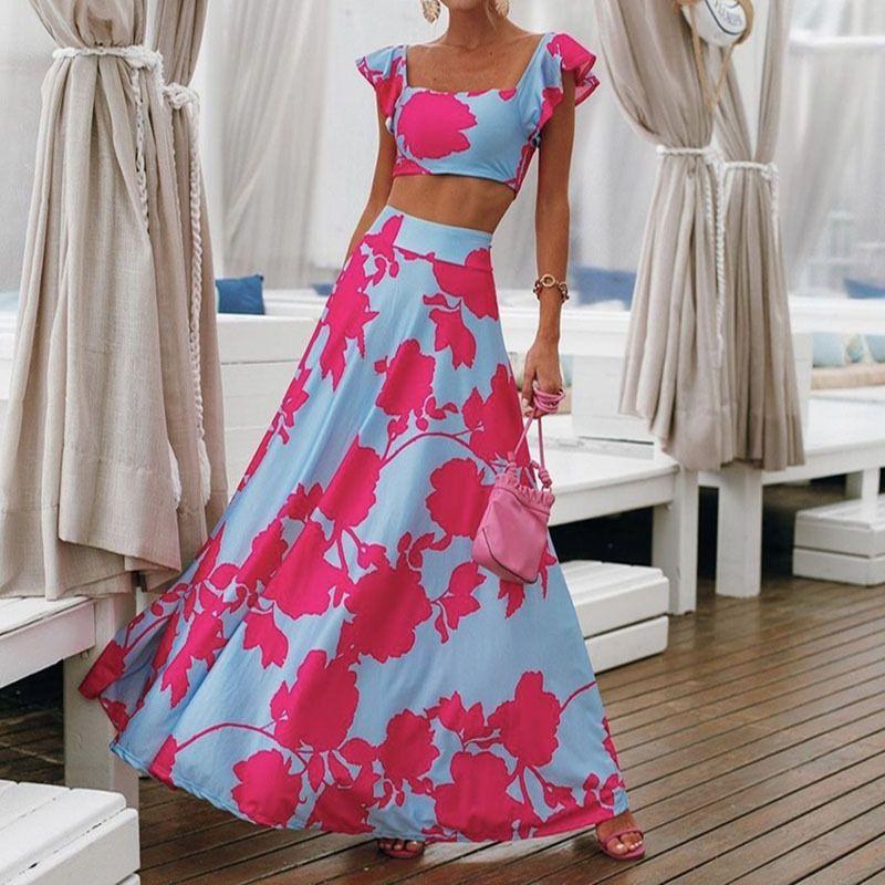 European and American Fashionable Digital Printed off-Shoulder Dress