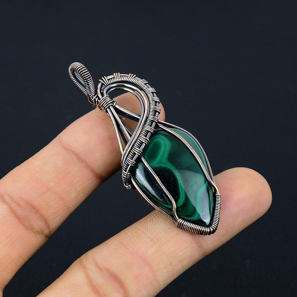 Malachite Pendant, 999 Copper Wire Wrapped Pendant Jewelry. Gift For Women Handmade Pendant Gemstone Jewelry