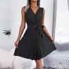 Chic Women's Summer Dress Cross V Neck Sleeveless High Waist Lace Up Solid Color Temperament Spring Fashion