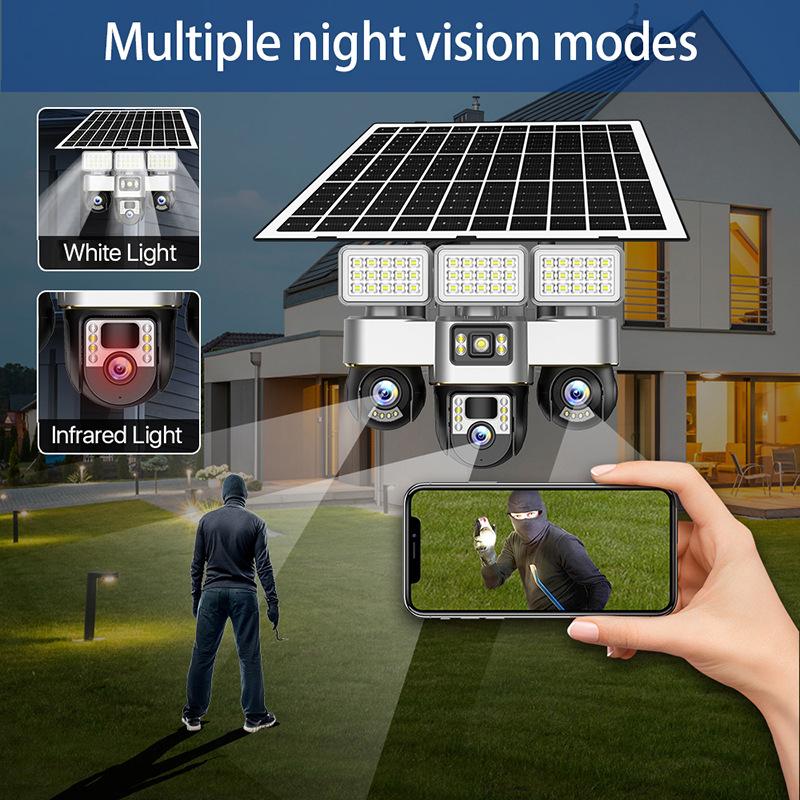 Outdoor Solar Surveillance Camera HD Night Vision Low Power Consumption Multifunctional Three Ball Street Light Camera