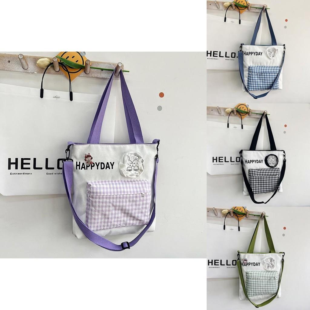 Cute Rabbit Canvas Tote Bag For Students Spacious Stylish Shoulder Crossbody Bag In Green Blue Black Purple Pink