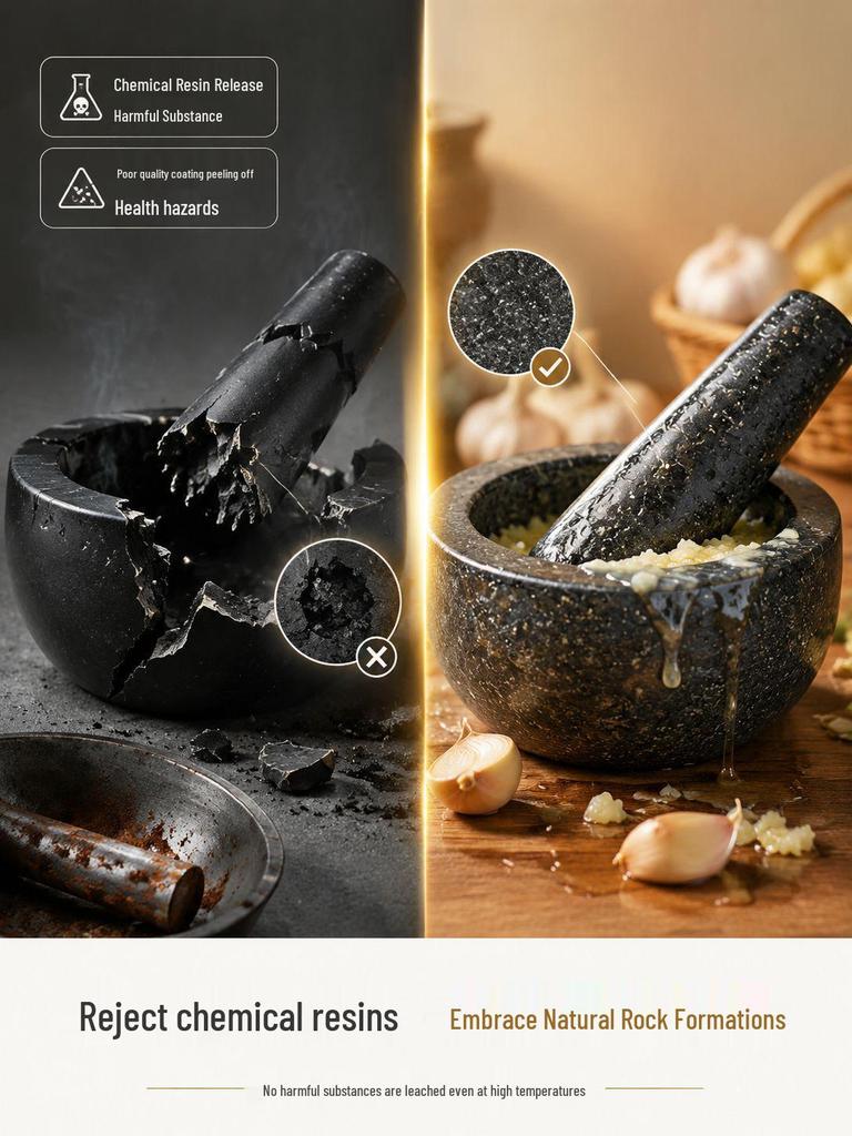 Natural Stone Mortar and Pestle Set for Grinding and Garlic Mincing, Includes Peeler and Press