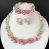 Collar, pendientes y pulsera de moda de color caramelo transfronterizos europeos y americanos, conjunto de joyería de boda con diamantes brillantes exquisitos, joyería de estilo de corte