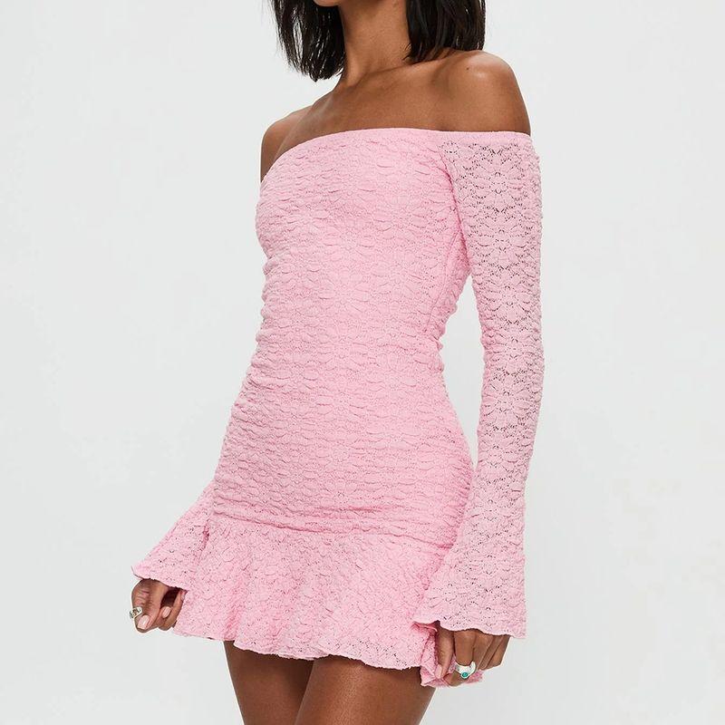 

Western Style New Fashion Sexy Wrap-around off Shoulder Dress Women Sexy off Shoulder Dress Pink L