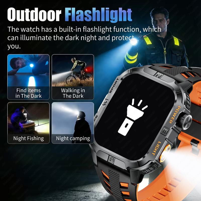 New Professional GPS Outdoor Smart Watch Men Flashlight Compass Waterproof Military Sport Tracker Bluetooth Call Smartwatch