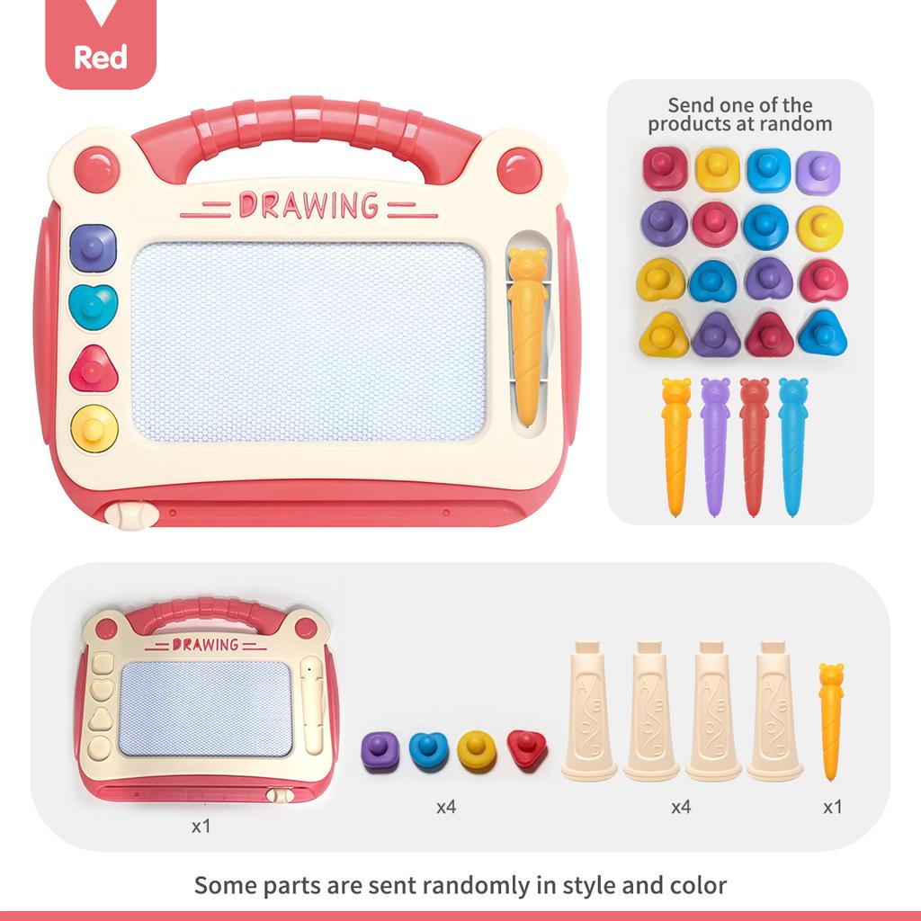 Kids Magnetic Drawing Board with Stand, 4-Color Erasable Doodle Board with Stamps, Portable Educational Drawing Toy for Toddlers
