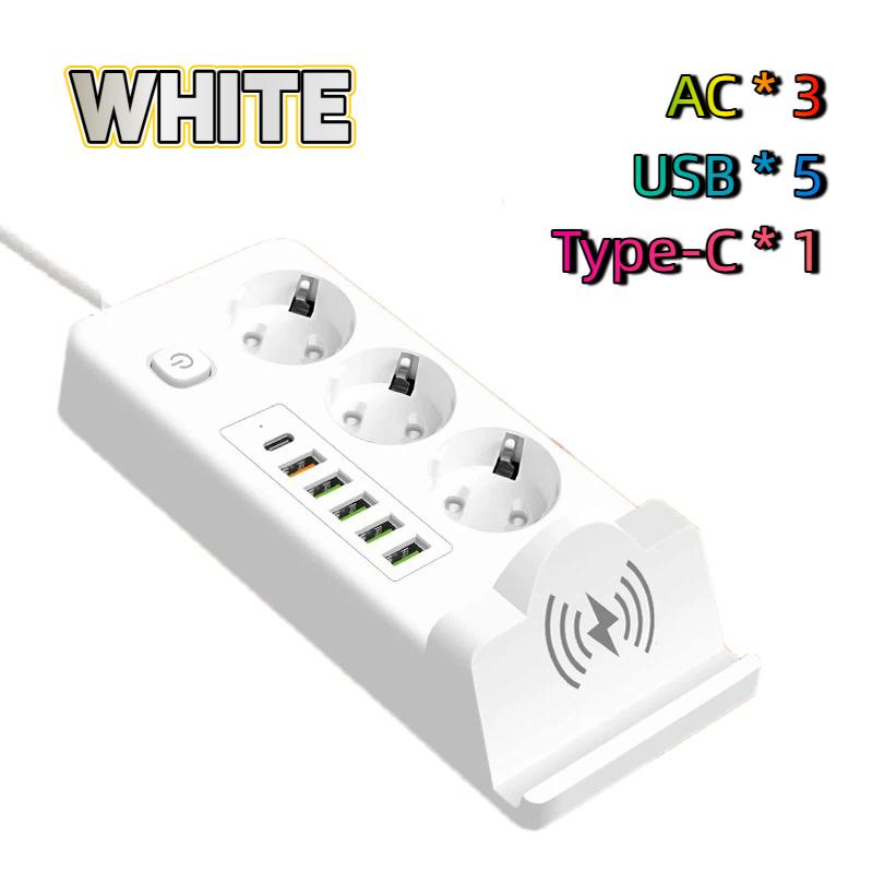 EU Plug Power Strip With Wireless Charger – Multi-Outlet USB PD Charging Station with Wireless Charging Pad