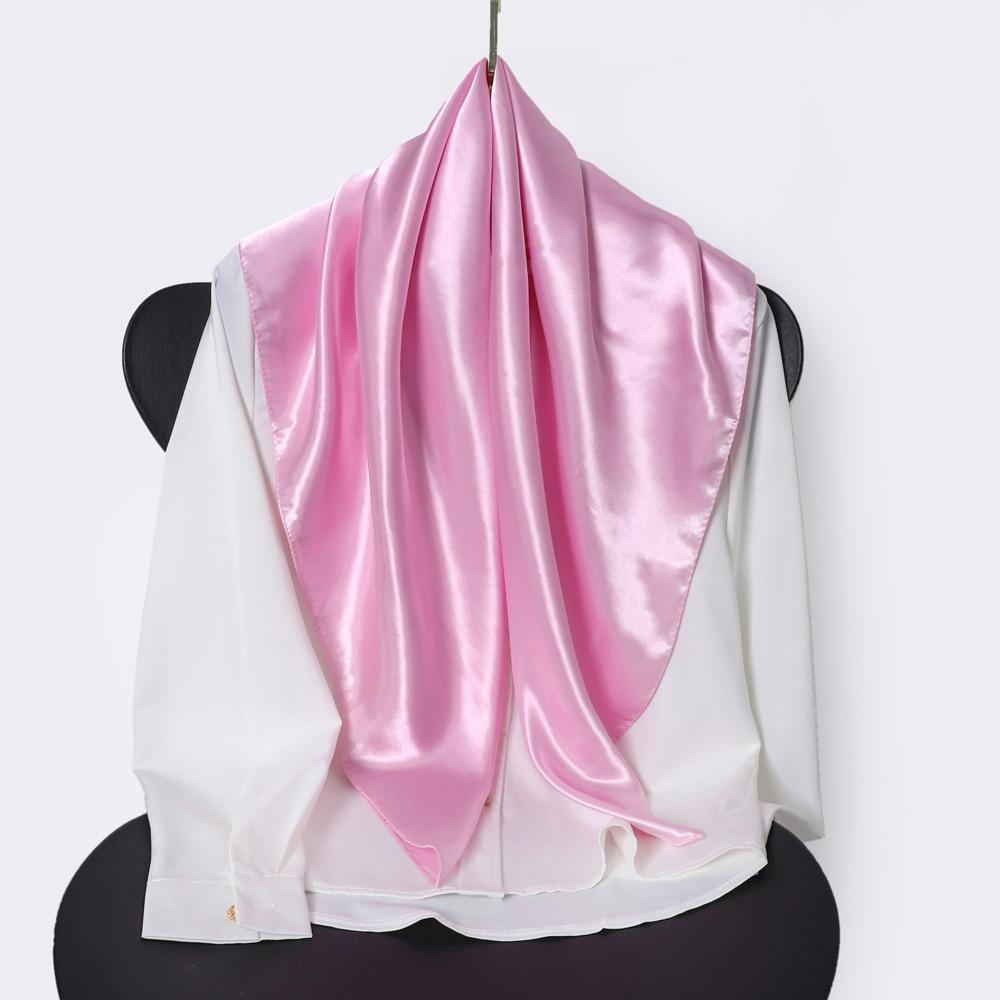 Classic Solid Colour Silk Scarf Women's Trendy Peplum Shawl Simulation Silk Wrap Turban 90cm Square Scarf