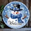 Snowman Iron Wall Art Round Metal Sign Outdoor Indoor Welcome Plaque Blue Decor 8 Inch Home Gift