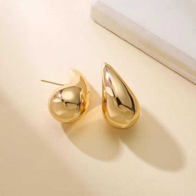 High-End Geometric Water Drop Stud Earrings - Luxurious Metallic Style for Women