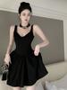 Small dress black Hepburn style French retro fishbone waist high-end small dress women's summer