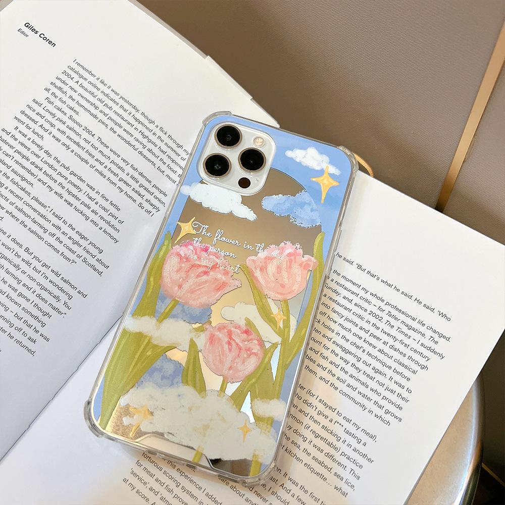 Literary Tulip IPhone 14 Apple 16 Mobile Phone Case 15 Promax Silicone 11 Makeup Mirror X Applicable