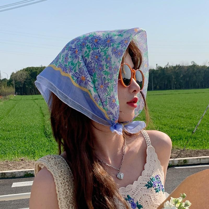 Eșarfă mică pătrată retro de țară, eșarfă artistică franțuzească din bumbac și in, eșarfă de cap pentru femei de primăvară și toamnă, vară, pentru umbră și protecție solară