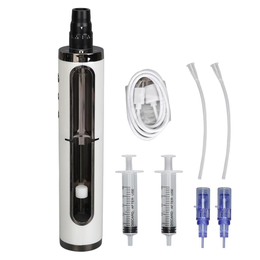 Microneedling Pen Automatic 5 Levels 630nm LED Display Cordless Beauty Pen with Replacement Cartridges White