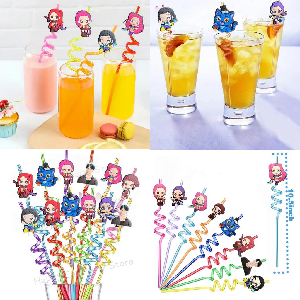 קיי פופ ציידי שדים קשיות קישוטי יום הולדת ציידי שדים קשיות שתייה רב פעמיות מקלחת תינוק מסיבת ילדים מתנות ציוד