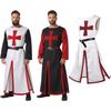 Medieval Vintage Cross-print Long Tunic Men's Costume Robe Belt Classic European-style Stage Festival And Halloween Costume