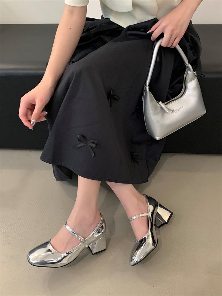 Round Toe Chunky Heel Mary Jane Shoes - Women's French Low-Cut, One-Strap Commuter Heels