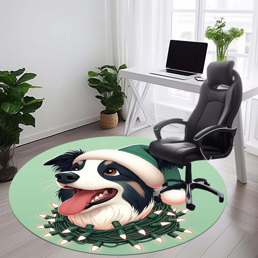 1PC Christmas Dog Office Round Area Rug,  Mat Suitable ForOffice, Under Office Chairs Bedroom Living Room Home Decor, Room Deco