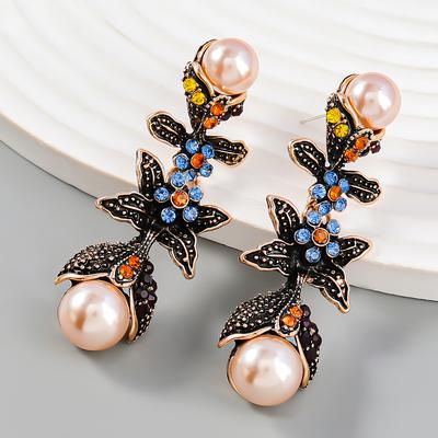 New FashionAutumn And Winter New Multi -Layer Alloy Diamond Inlaid Pearl Flower Earrings Female European And American Retro Temperament Earrings
