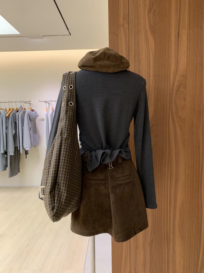 Korean Style Retro Brown Deerskin Suede Plus Size Hip-Hugging Short Skirt for Women