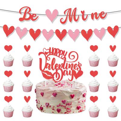 Valentine'S Day Flag Latte Balloon Set Be Mine Love Banner Cake Plug-In Customization