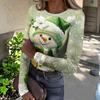 Women's  Slim Bottom T-shirt Fashion Casual Gradient Printing Round Neck Pullover Long Sleeve Top