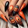 Trendy Fake Nail Halloween Theme Stylish Almond Tip Ghostly Pumpkin Art Durability Comfortable False Nail For Daily Wear