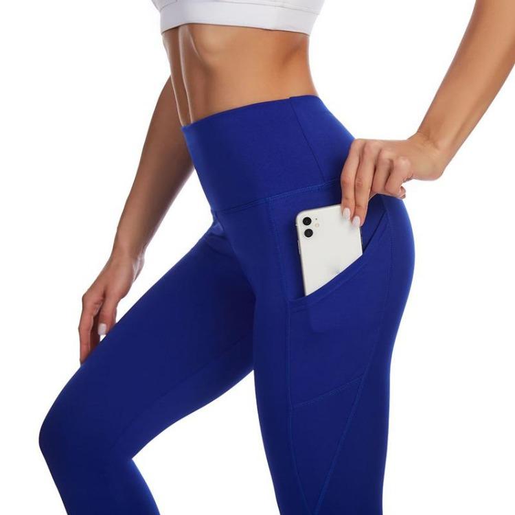 Women High Waist Solid Color Yoga Running Fitness Leggings with Side Pockets Hip Lifting Sports Long Pants