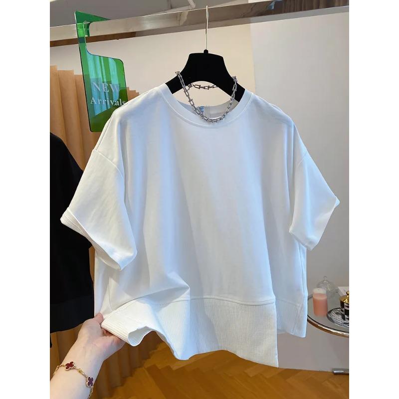 Irregular Splicing T-shirt Women's Short-sleeved Summer Loose Chic Round Neck Half-sleeved Top