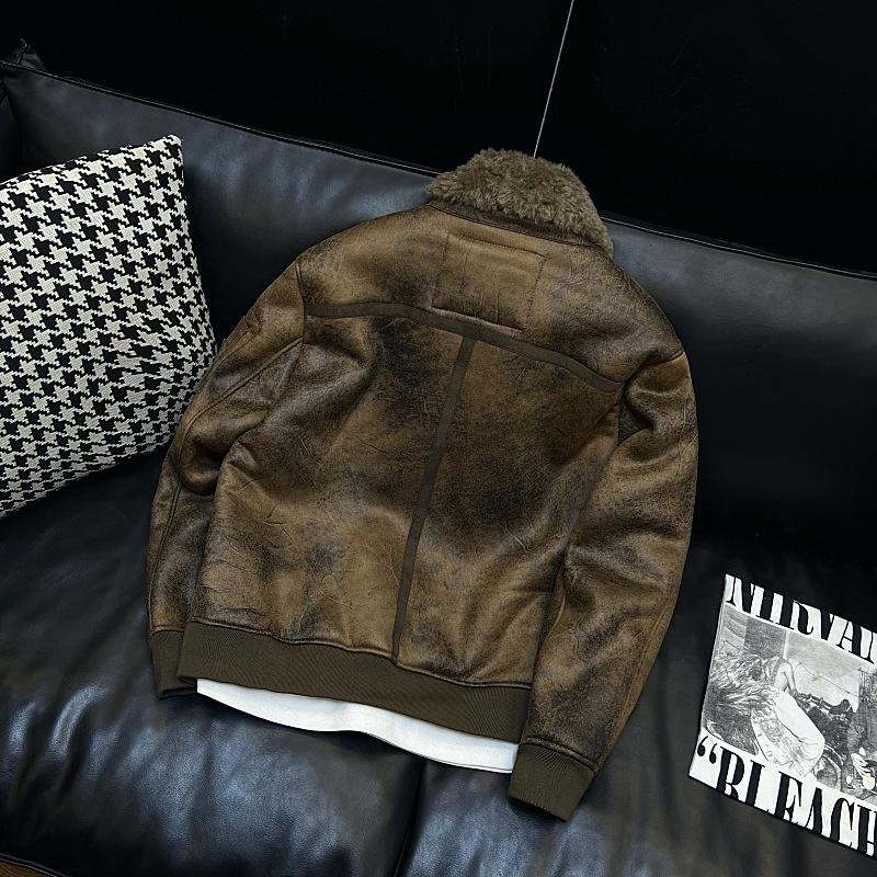 Men's Retro Suede Shearling Jacket - Trendy Warm Lapel Biker Style