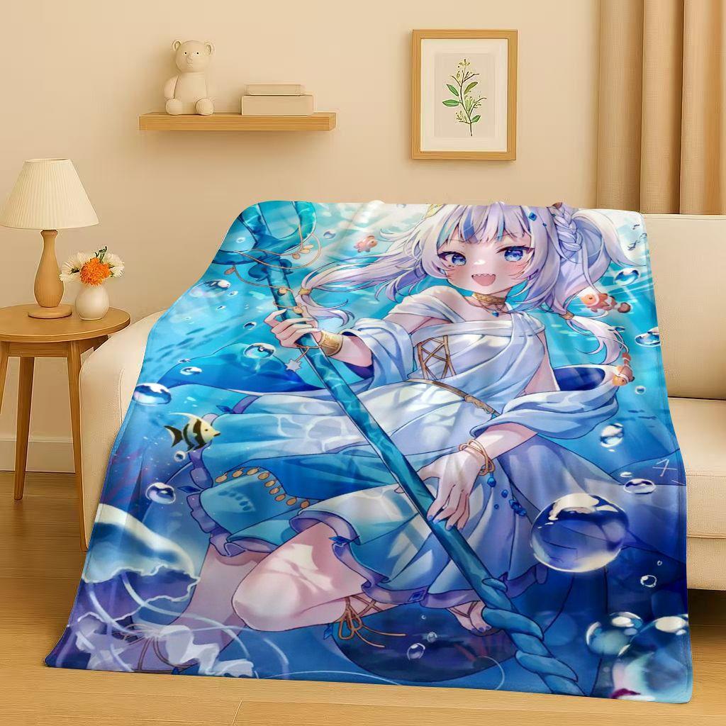 Anime Gawr Gura Hololive Cartoon Cute Girl Flannel Blanket,Ultra Soft Warm Plush Throw for Home Bedroom Bed Sofa Cover Gift Kid