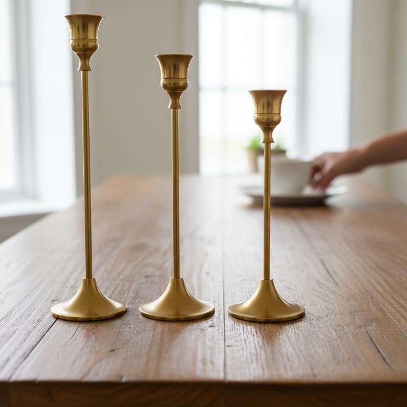 Vintage Candle Holders Metal Aluminum Set of 3 Elegant Tabletop Accent for Home Parties and Celebrations