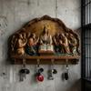 Wall Mount Key Holder Wooden Carving Jesus Themed Key Organizer Multi-purpose Home Office Entryway Decorative Key Hanger Rack