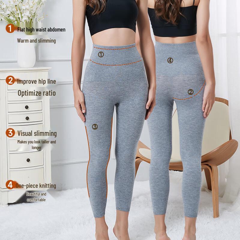 Hengyuanxiang Women's 100% Pure Wool High-Waist Thermal Leggings