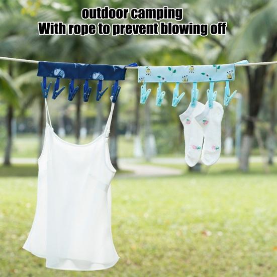 Clothes Socks Hanger with 6 Clips Strong Load-bearing Fastener Tape Design Folding Clothes Hanger Clips Towel Drying Rack