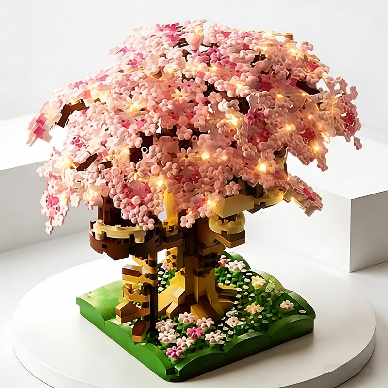 Serie Città Architettura Giocattolo da Costruzione Mini Casa sull'Albero Ciliegio Fai da Te Ornamento Rosa Regalo di Natale per Bambine Giocattoli per Bambini Playsets