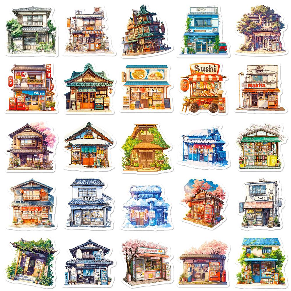 10/30/50pcs Vintage Japan Style Street Shop Stickers Retro Cartoon Decals DIY Journal Scrapbook Diary Aesthetic Graffiti Sticker