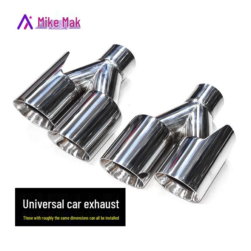 Universal Stainless Steel Car Exhaust Tailpipe: One-in-Two, Double Four-Out, Welded Edge Muffler.