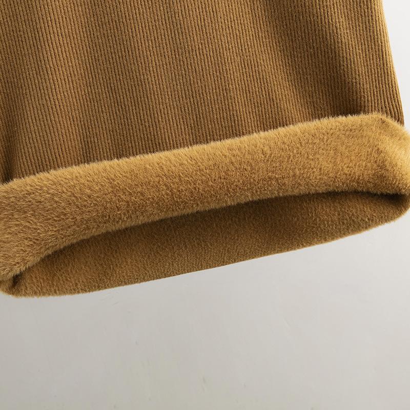 Woman Autumn And Winter Long And Medium Length Dress Loose Velvet And High Neck  Solid Color Wool Dress