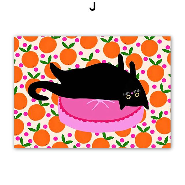 Boho Abstract Girl Vase Flower Black Cat Illustration Wall Art Canvas Painting Nordic Poster & Prints Pictures Living Room Decor