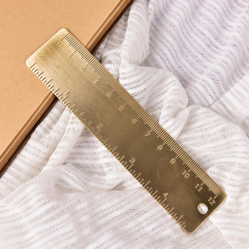 Kapesní Mini Vintage mosazné pravítko 4" Přívěsek na klíče Záložka Pravítko Duální váhy