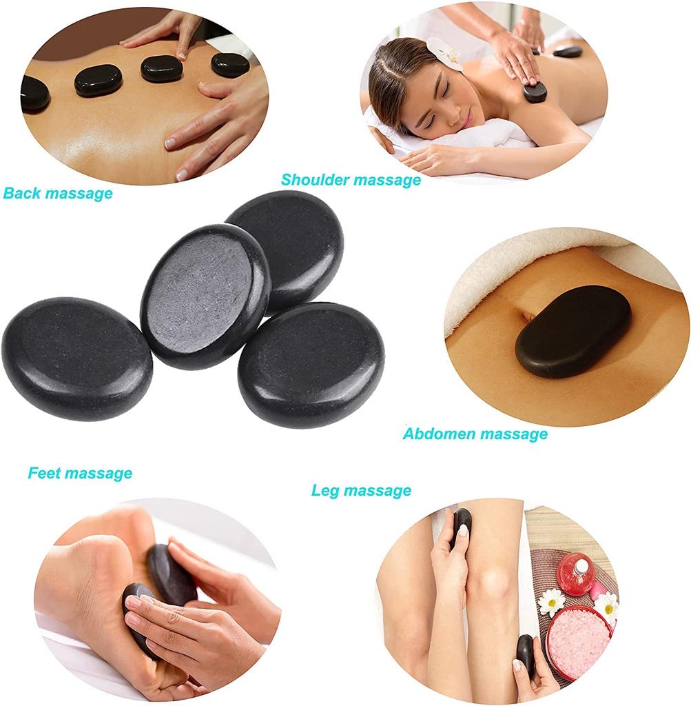 Windfulogo 4-Piece Hot Massage Stone Set - Natural Lava Basalt Spa Massage Warm Stones, Black (5x6cm)
