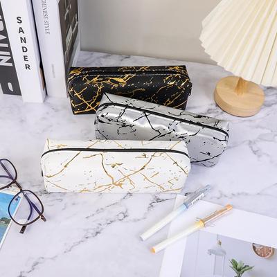 Pencil Case Black Pencil Pouch Marbling Cute Stationery PU Leather Pencilcase School Supplies Pencil Cases
