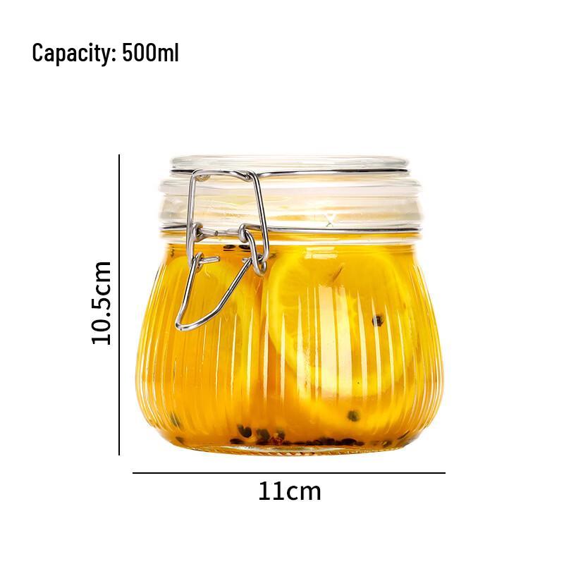 ZISIZ Striped Buckle Glass Sealed Storage Jar
