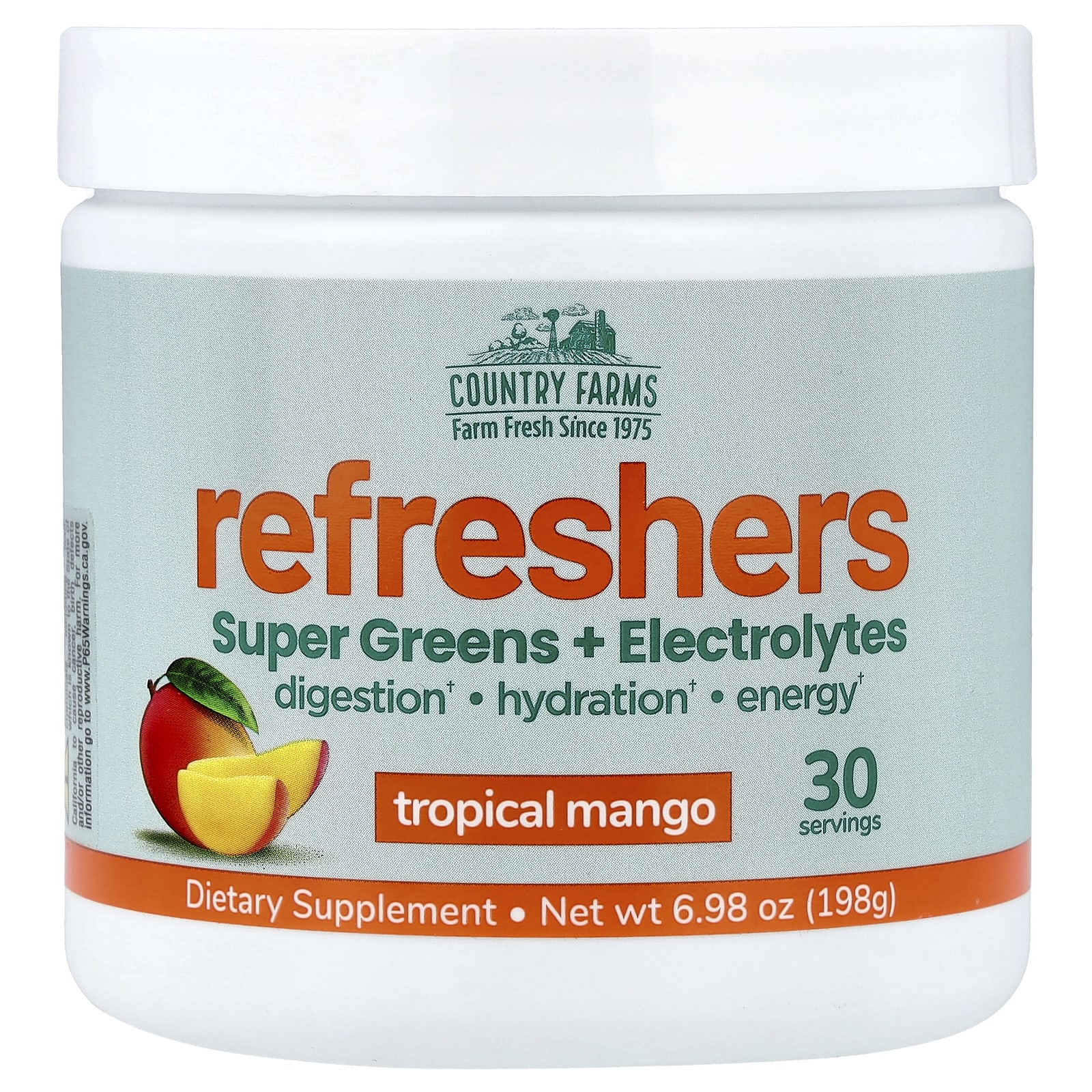 

Country Farms, Refreshers, Super Greens & Electrolytes, Tropical Mango, 6.98 oz (198 g)