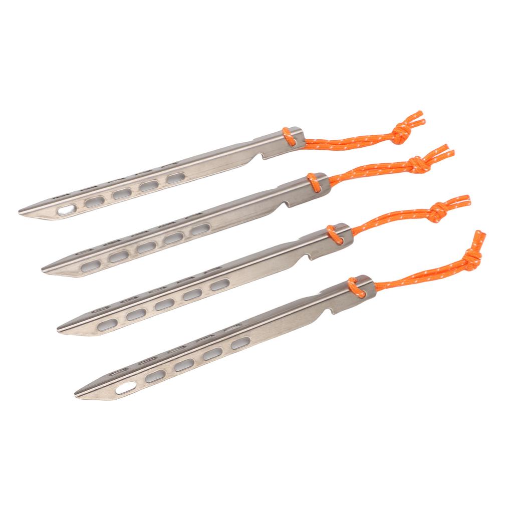4PCS Tent Stakes with Rope Ti Alloy V Shaped Canopy Pegs for Outdoor Camping Beach Lawn Silver